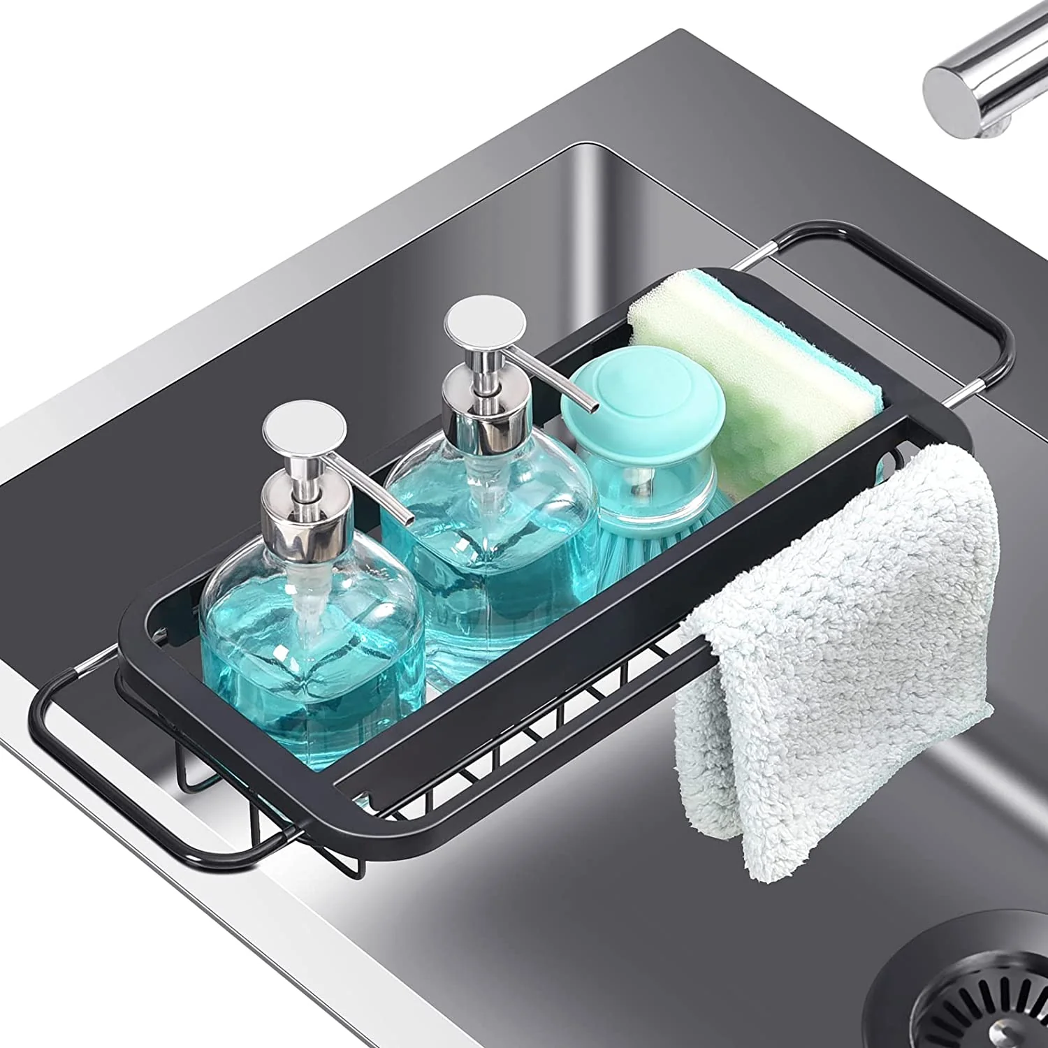 World-Class KINGRACK Expandable Sink Caddy Sink Drying Rack with Dish Towel Bar Over The Sink Adjustable Sink Organizer for Kitchen Rustproof Sponge Holder Organizer wk810592 Traditional