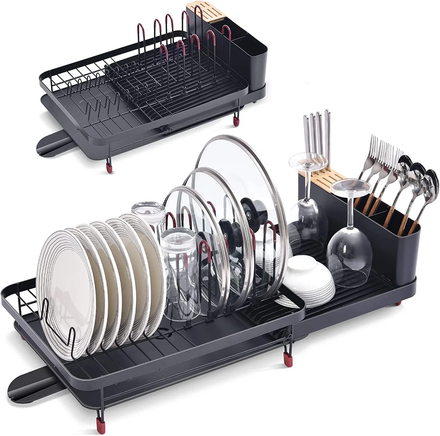 Traditional KINGRACK Expandable Dish Drying Rack Large Capacity Dish Drainer with Drainboard Dish Rack for Kitchen Anti-Rust Plate Rack with Glass Holder and Utensil Holder. WK810606 Expertly Made