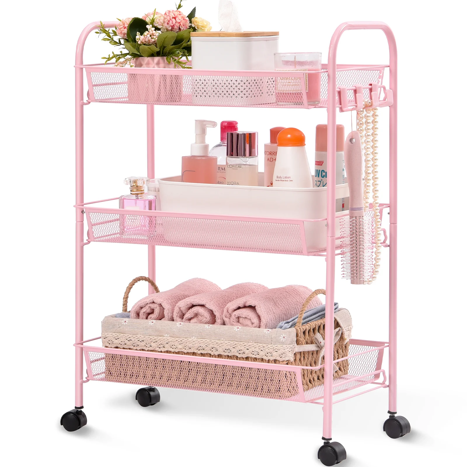 Organic Kingrack 3-Tier Rolling Cart Organizer Metal Storage Cart with Wheels Utility Cart for Office Kitchen Bedroom Bathroom Laundry Room WK150043-PK Premium Material
