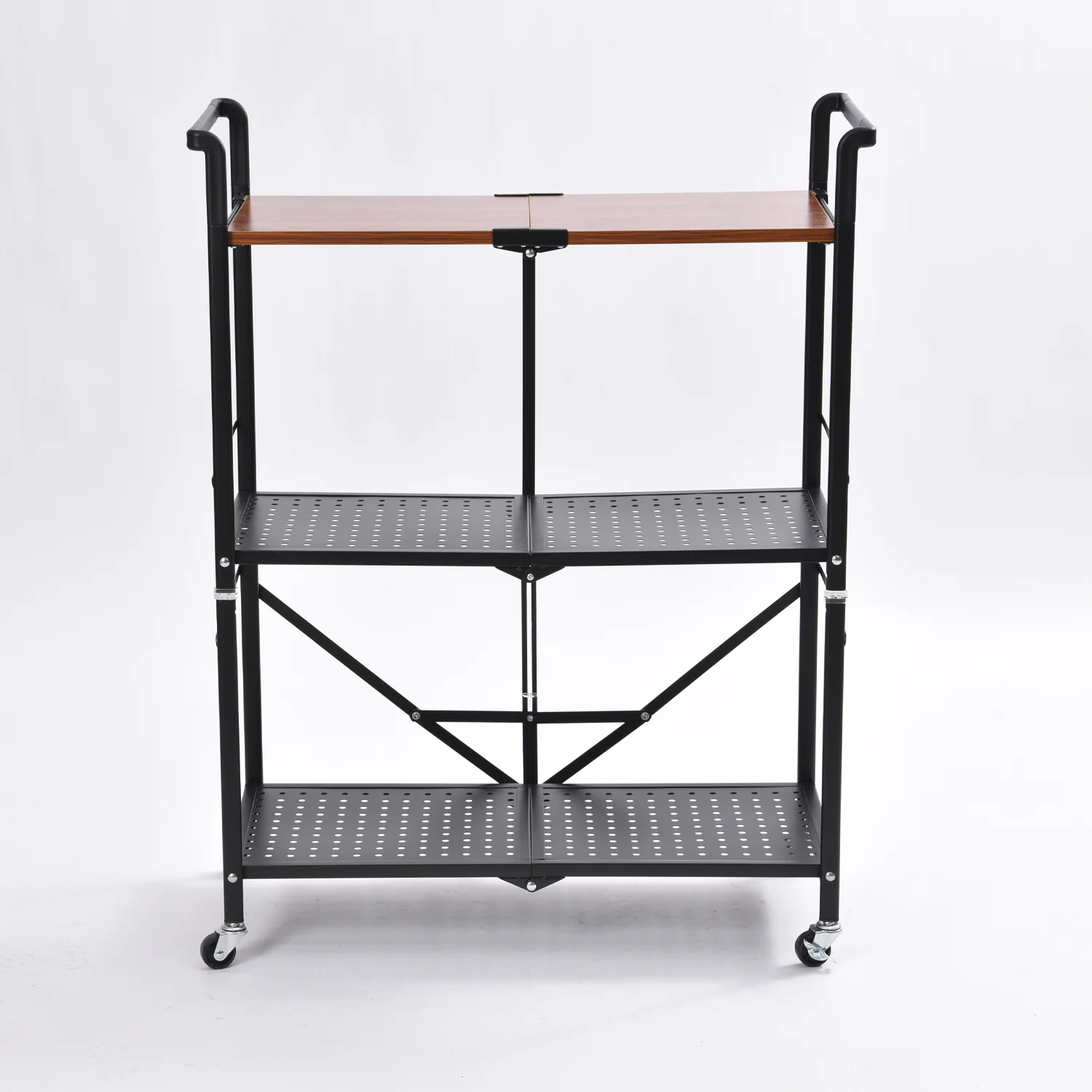 Consistent KINGRACK 3-Tier Storage Shelves with Wheels Foldable Shelving Unit Heavy Duty Garage Metal Storage Rack Kitchen Shelf for Storage Black WK280014 Healthy