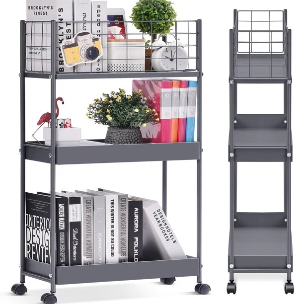 Exceptional KINGRACK Slim Storage Cart 3-Tier Metal Utility Rolling Cart with Wheels-Gray RY810076-G Fine Crafted