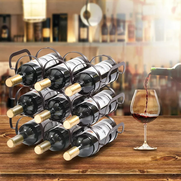 Organic 3 Tier Tabletop Stackable Wine Rack 9 Bottles Standing Wine Holder WK810133 Powerful