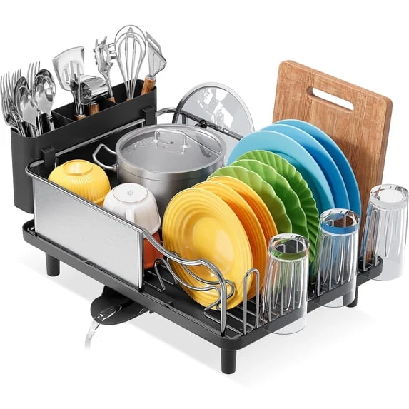 Flexible KK KINGRACK Dish Drying Rack Large Capacity 304 Stainless Steel Dish Rack for Kitchen Black Selected