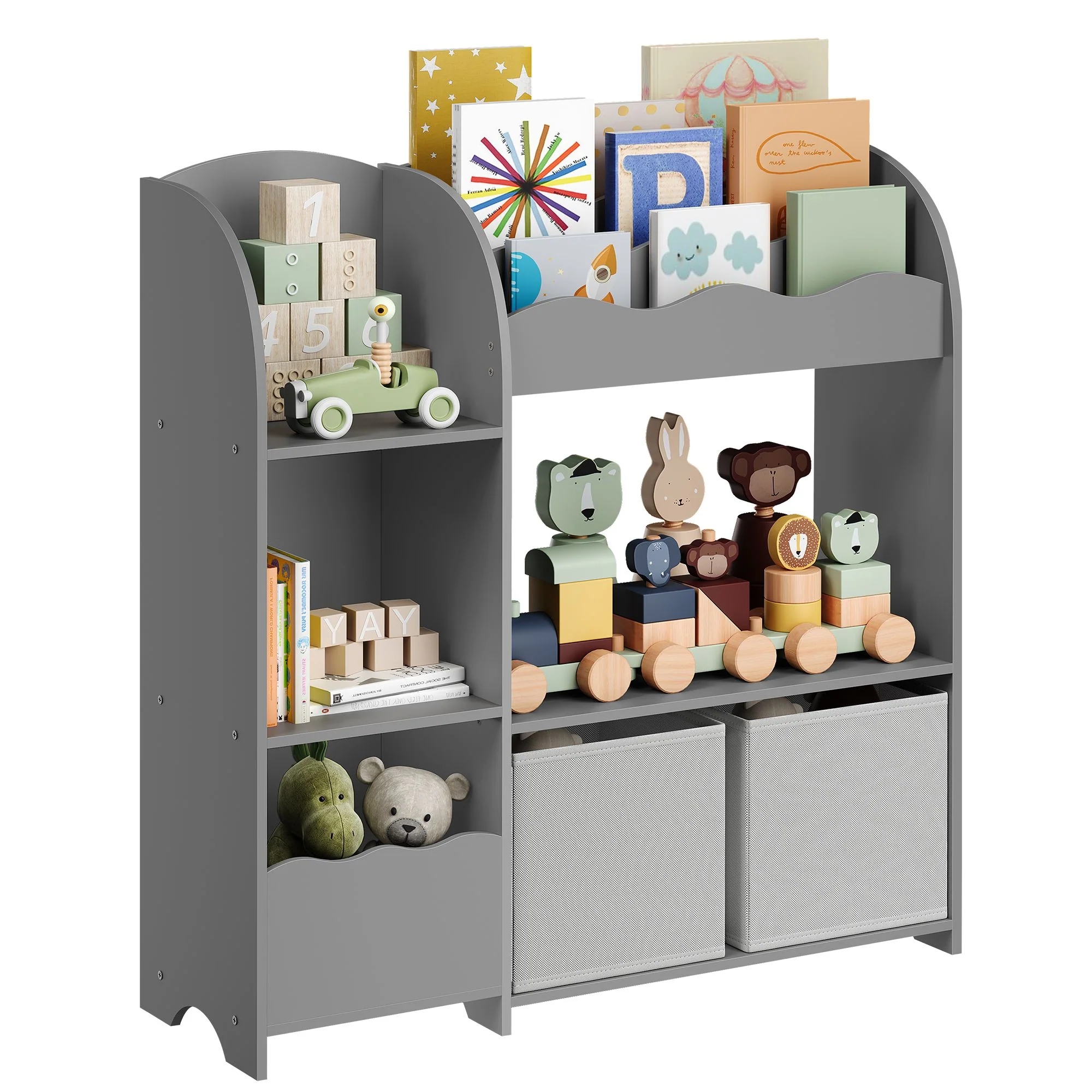 Authentic SONGMICS Toy and Book Organizer for Kids Kids Bookshelf and Toy Storage Storage Organizer with 2 Storage Boxes for Playroom Children's Room Living Room Dove Gray Superior