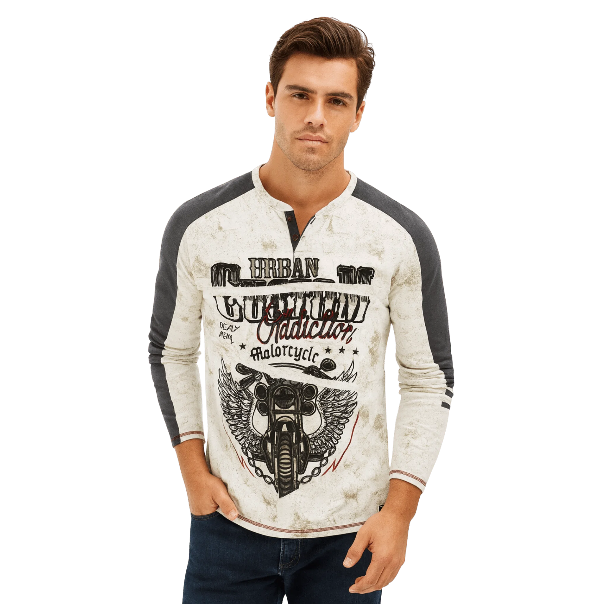 User-Friendly Long-Sleeve Graphic Biker-Inspired T-Shirt Reusable