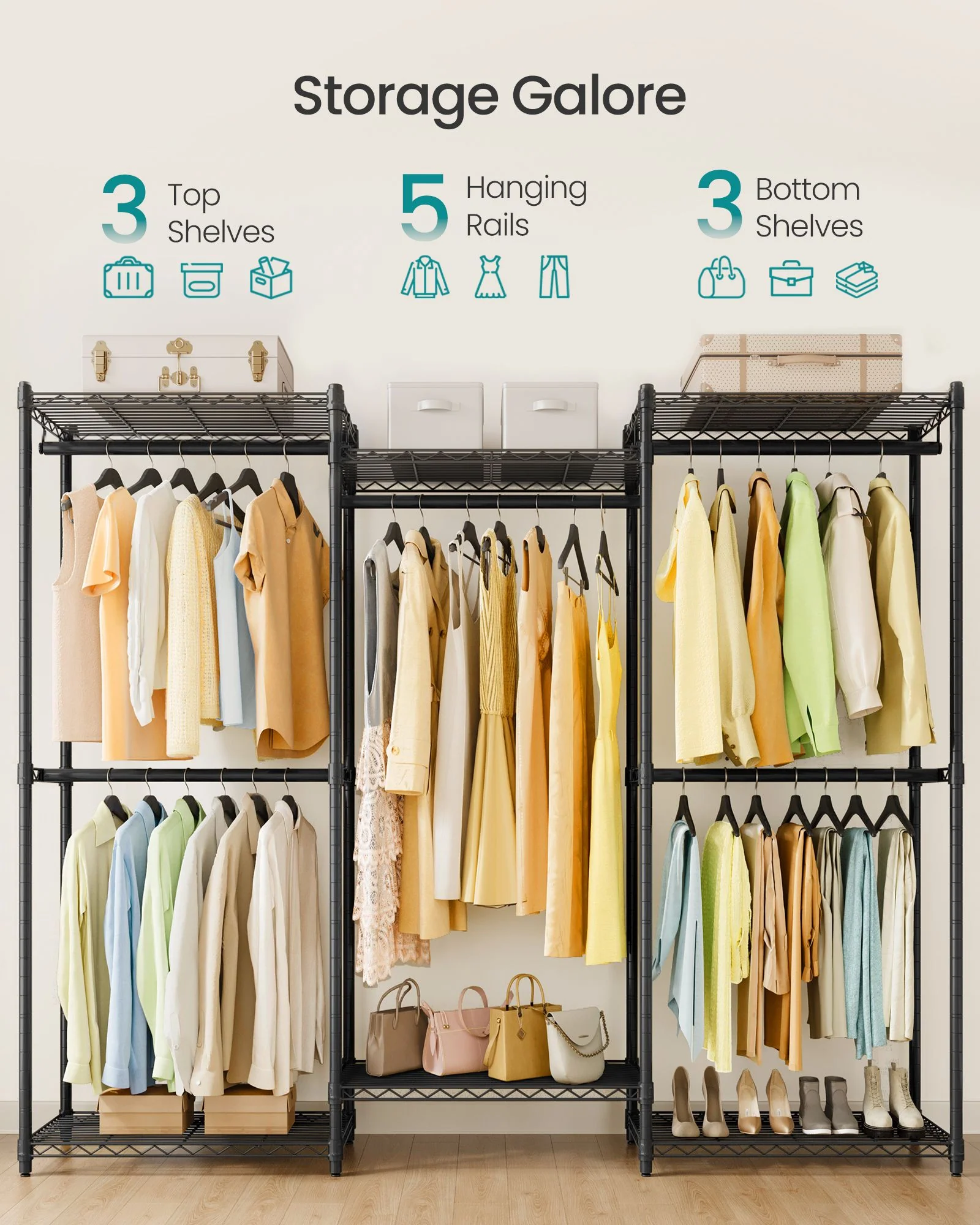 Dependable SONGMICS SONGMICS Heavy-Duty Clothes Rack Garment Rack Portable Closet 68.7-Inch Wide Clothing Rack with Adjustable Mesh Shelves and Hanging Rails Ink Black Safe