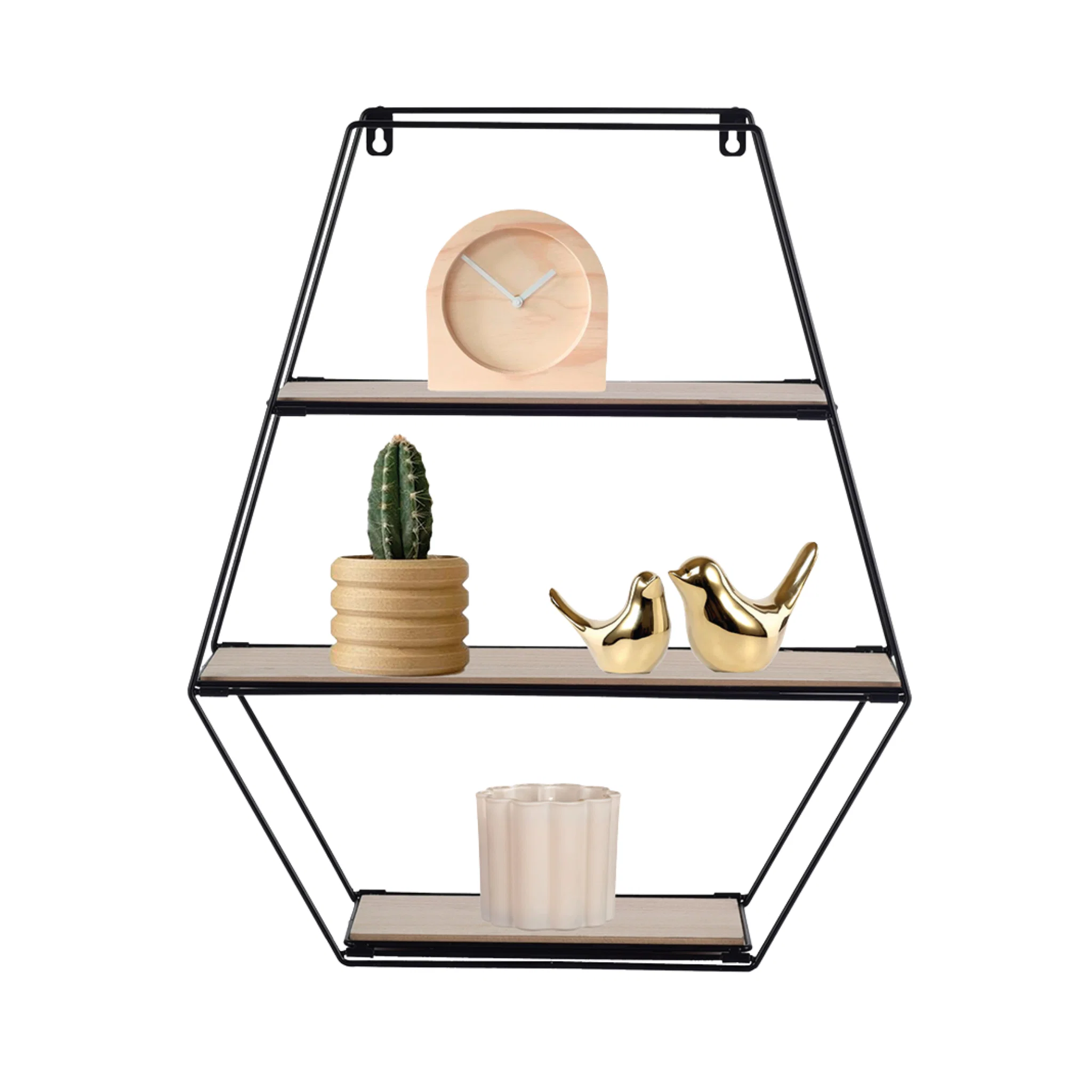 Detailed Hexagonal Metal Wall Shelf with MDF Shelves Specialty