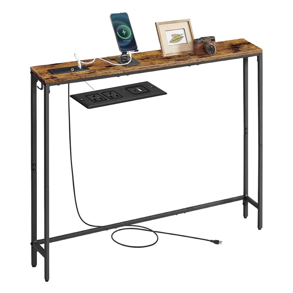 Modern VASAGLE Slim console table with power outlet and hook Responsible