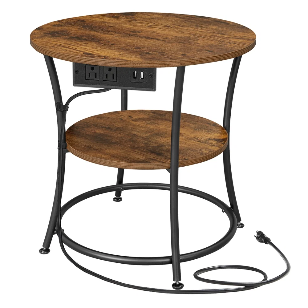Trusted VASAGLE VASAGLE Side Table 2-Tier Round End Table with Power Outlets Proven