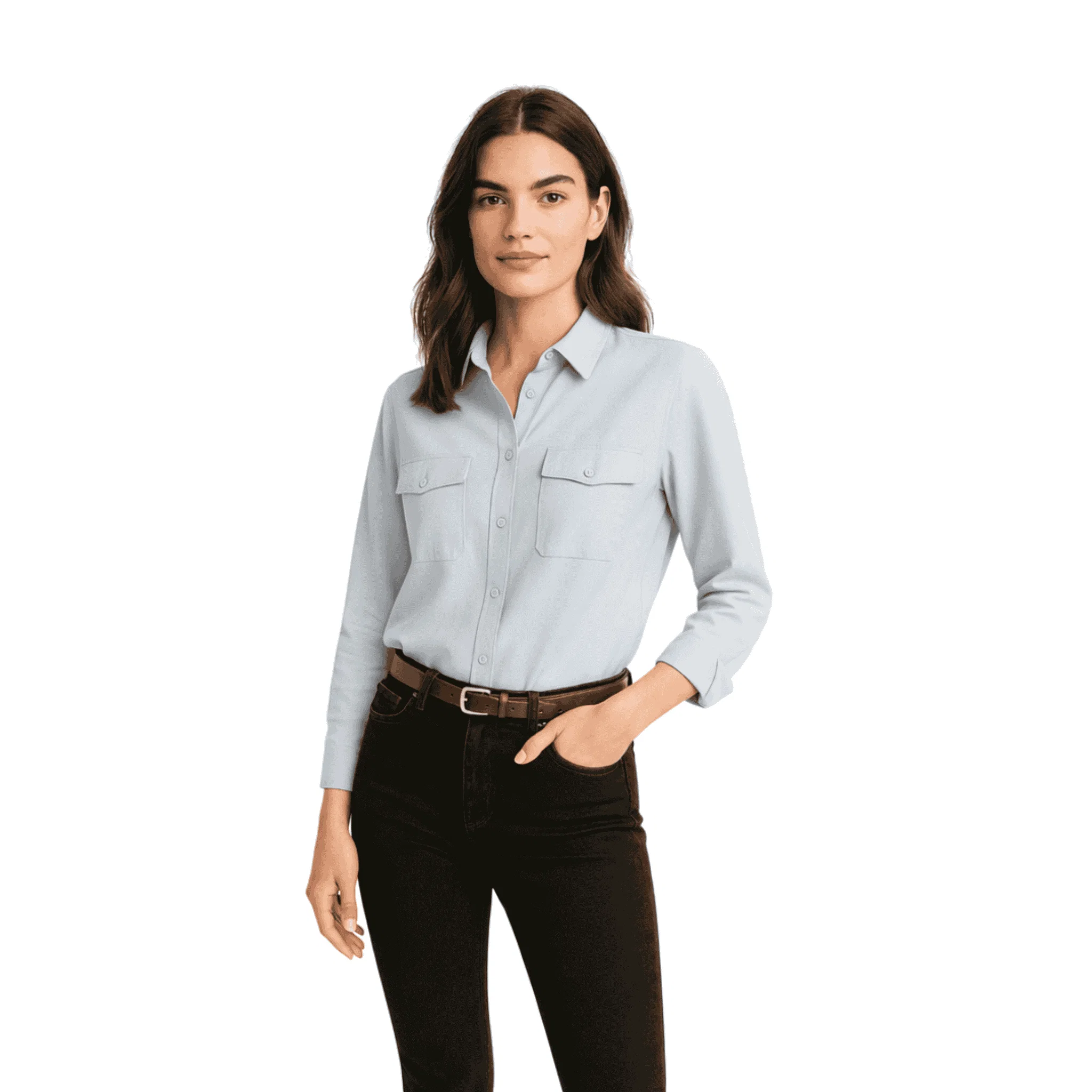 Minimalist Fluid Button-Down Shirt with Chest Pockets Functional