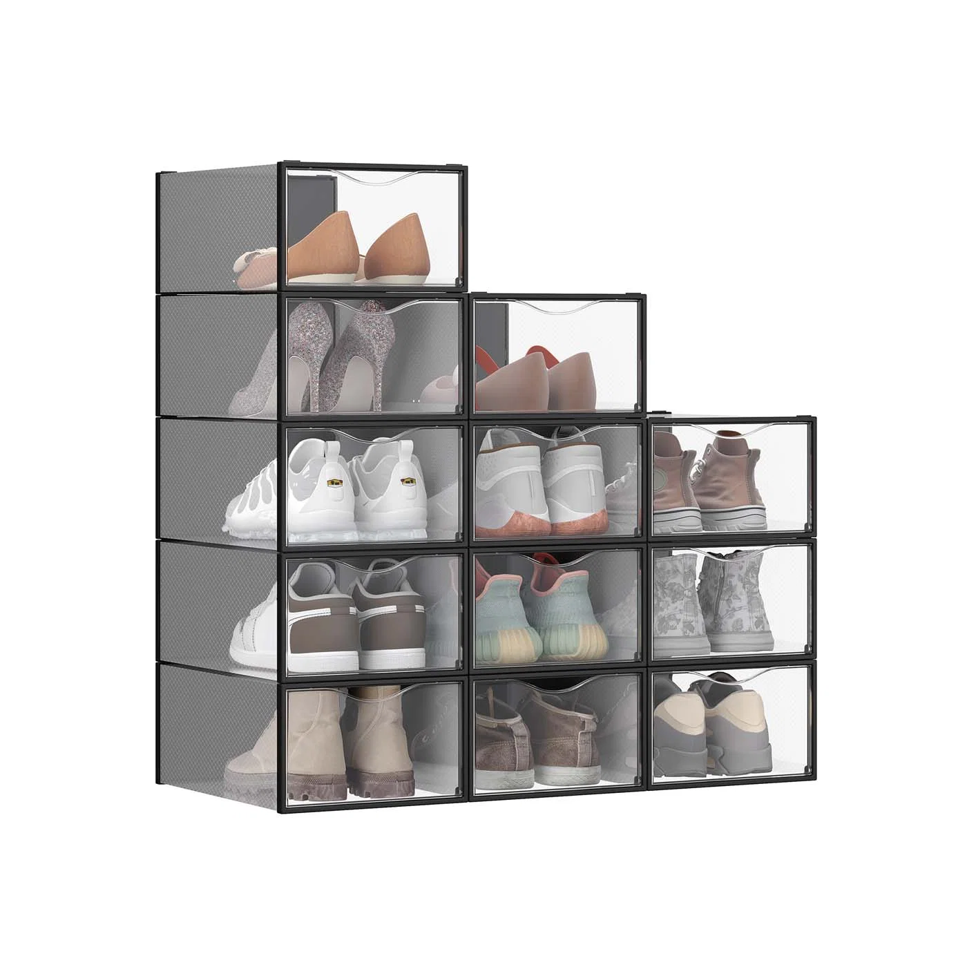 Fashionable SONGMICS SONGMICS Stackable Shoe Boxes Set of 12 Plastic Shoe Organizers with Door High-Performance