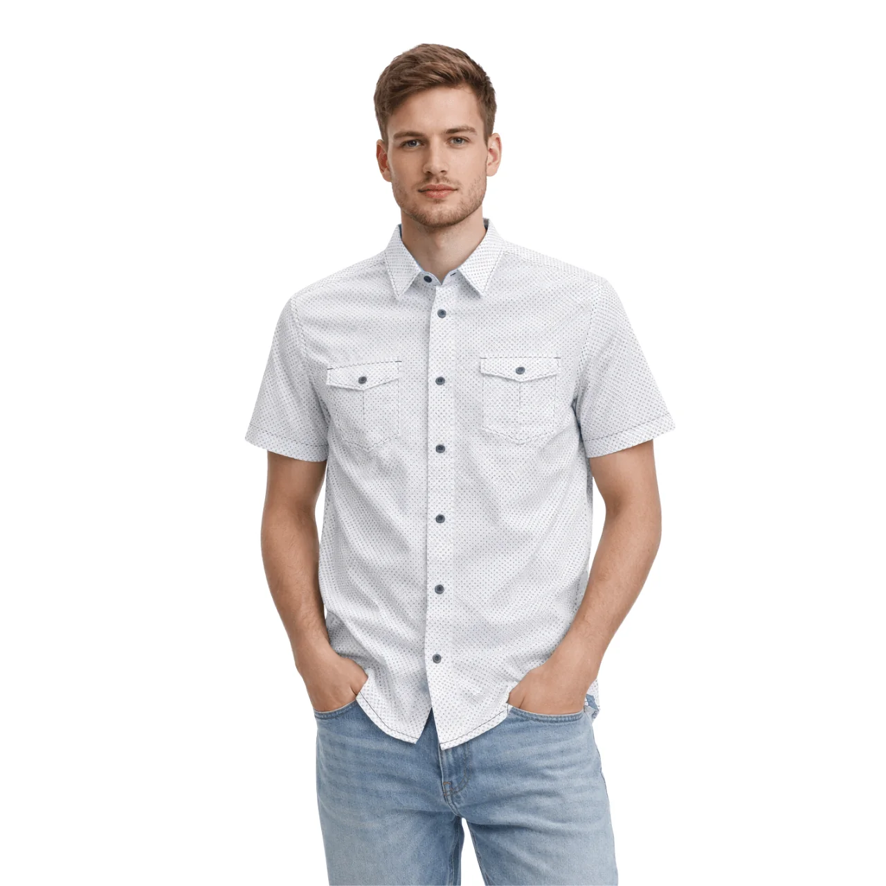 Specialty Printed Short Sleeve Button-Up Shirt Soft