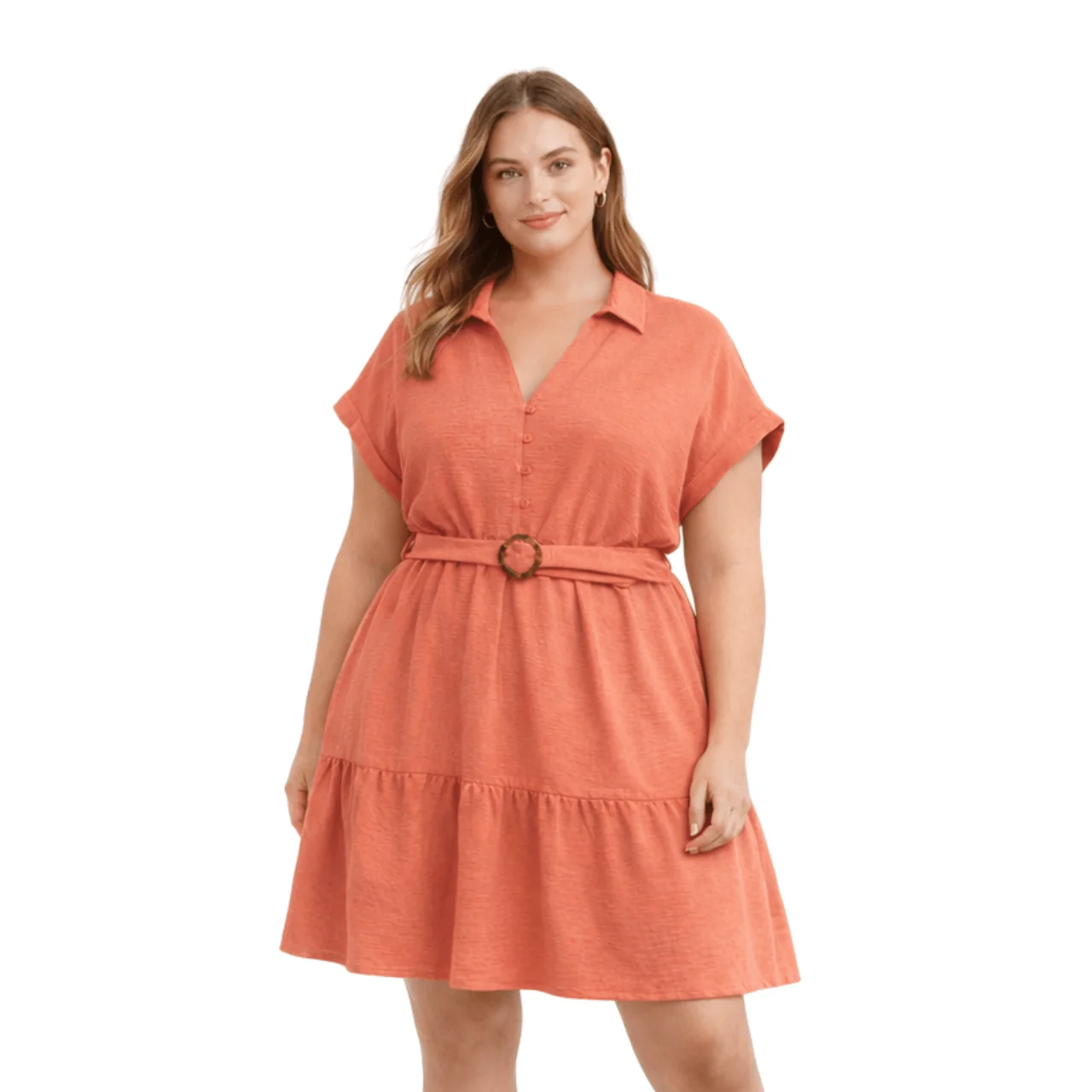 Artisan Plus Size Belted Shirt Dress Long-Lasting