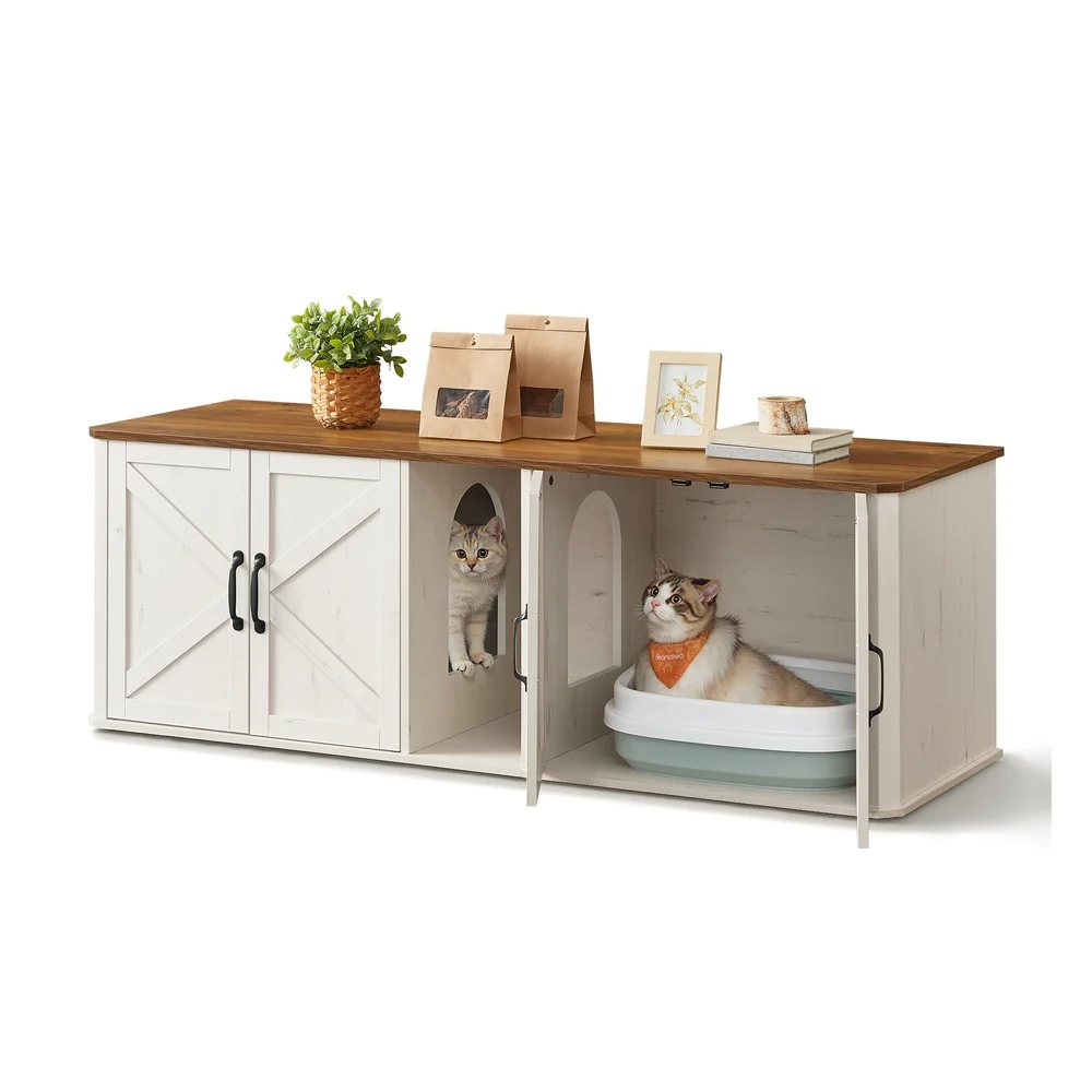 Original Design Feandrea Feandrea Double Cat Litter Box Enclosure Modern Litter Box Furniture Hidden for 2 Cats Prestigious