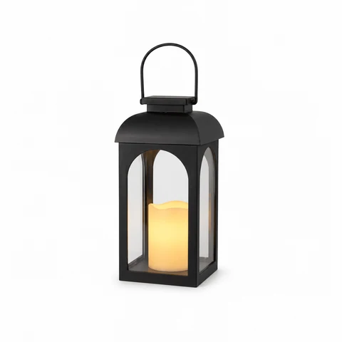 Advanced Solar Outdoor Lantern with Flickering LED – Black Clean