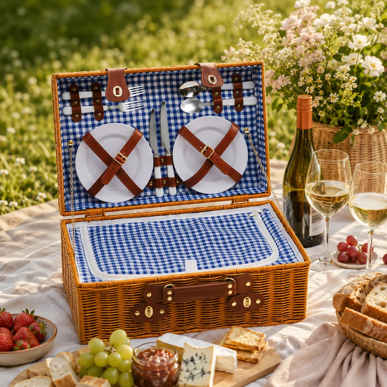 Prestigious Wicker Picnic Basket with Dinnerware Set Environmentally Friendly