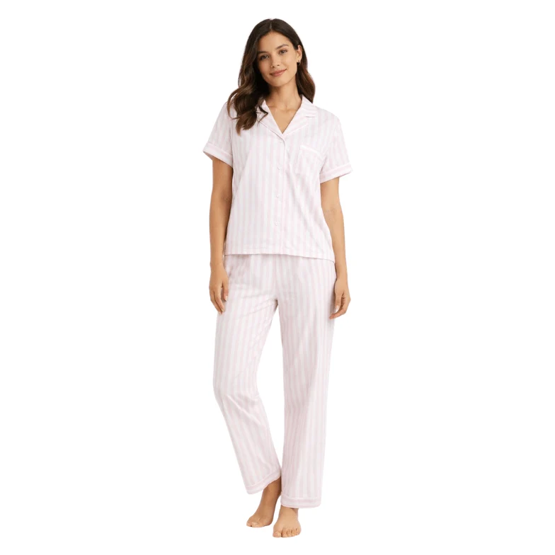 Certified Taylor Notch Collar Button-Front Pajama Set Convenient