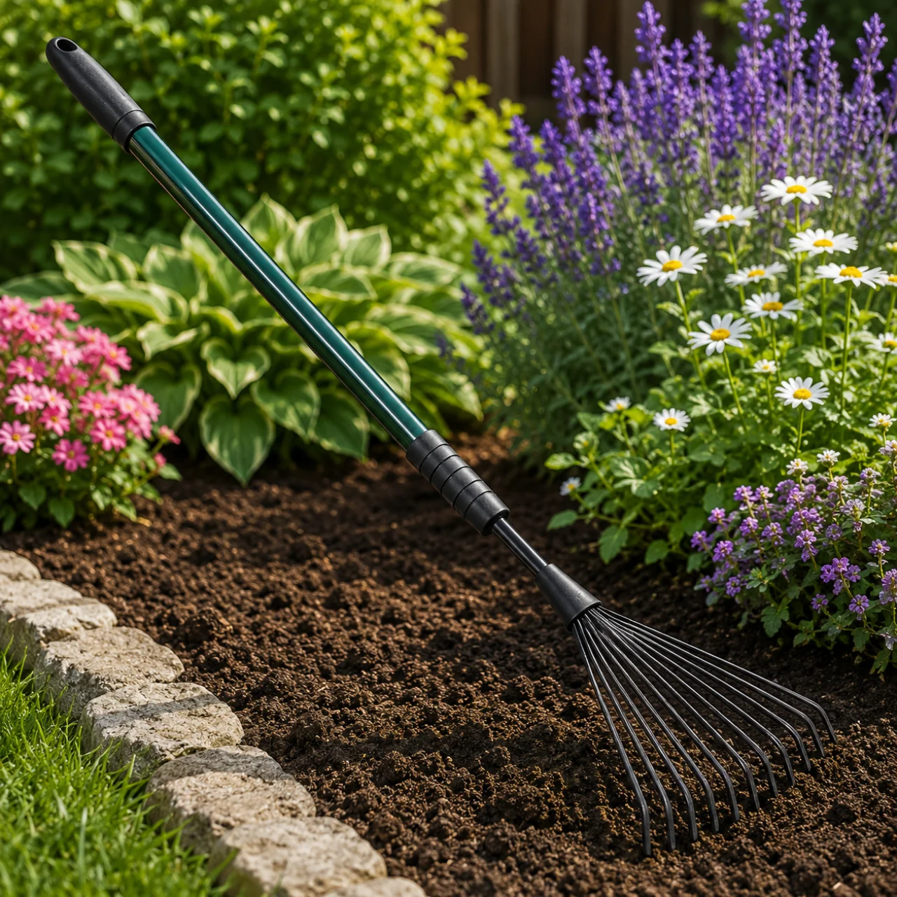 Easy-to-Use Telescopic Nine-Tine Leaf Rake – Adjustable Garden Cleanup Tool Breathable