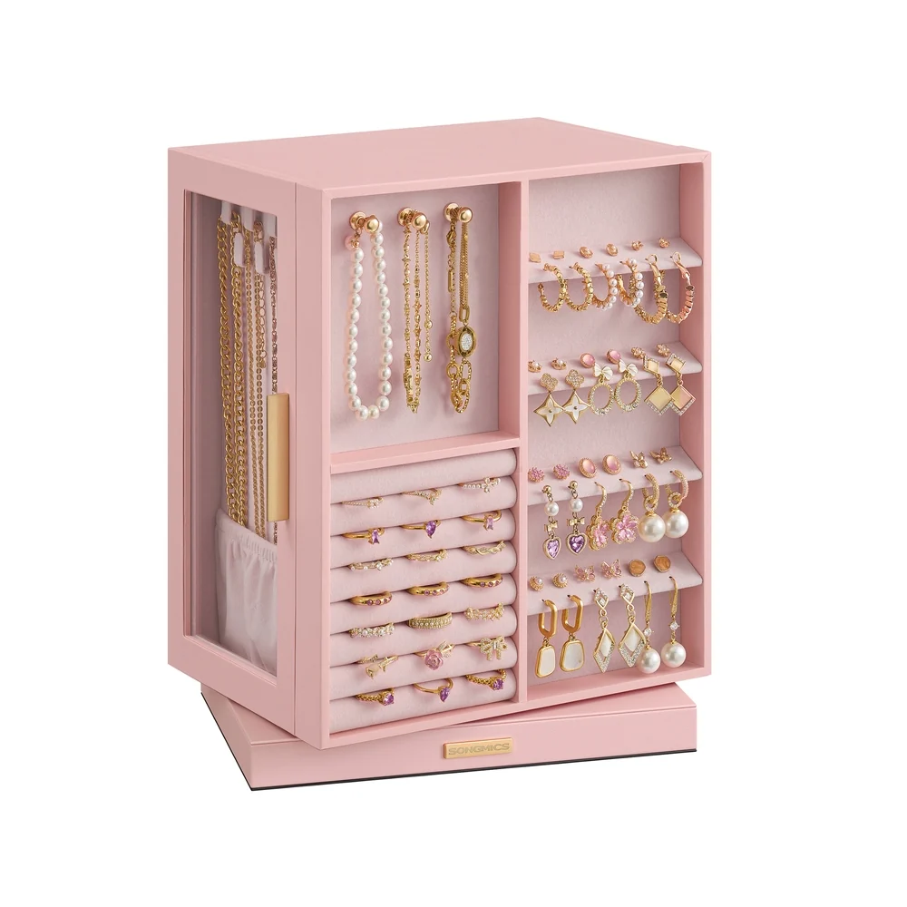 Smooth SONGMICS SONGMICS Jewelry Box 360° Rotating Jewelry Storage Case with 5 Drawers Innovative