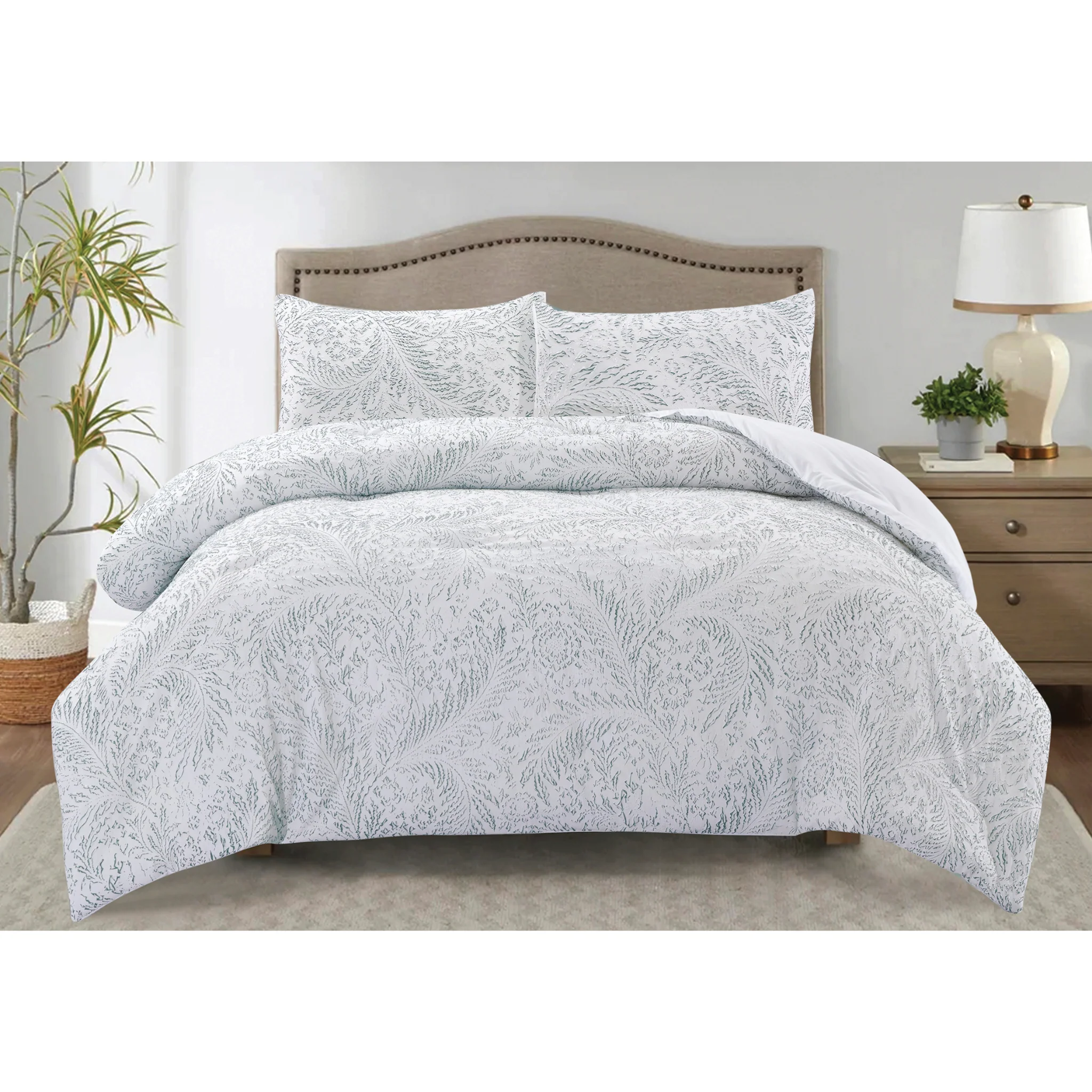 Luxury FERN Jacquard Comforter Set – 3-Piece Botanical Bedding Refined