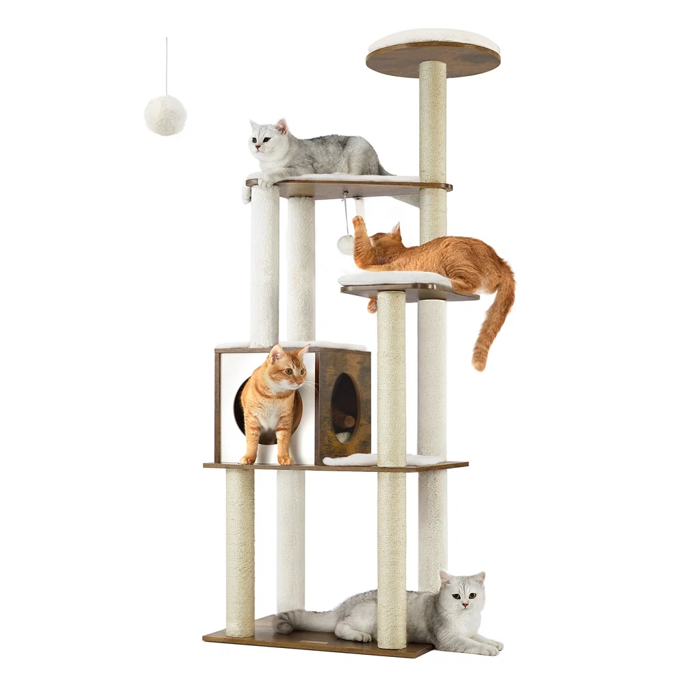 Premium Feandrea WoodyWonders 65-Inch Multi-Level Cat Tree Trusted