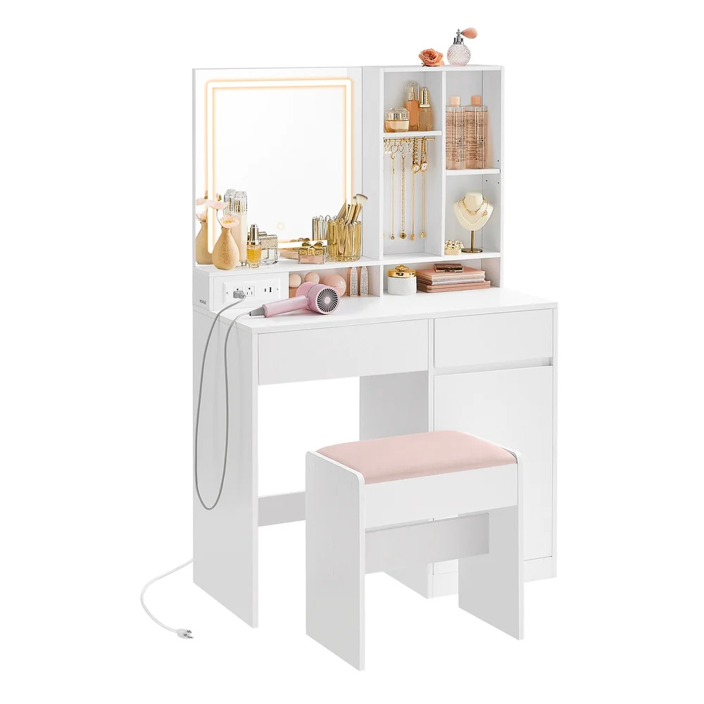 Effective VASAGLE Kailyn Collection - Vanity Desk with Mirror and Lights Power Outlets Certified