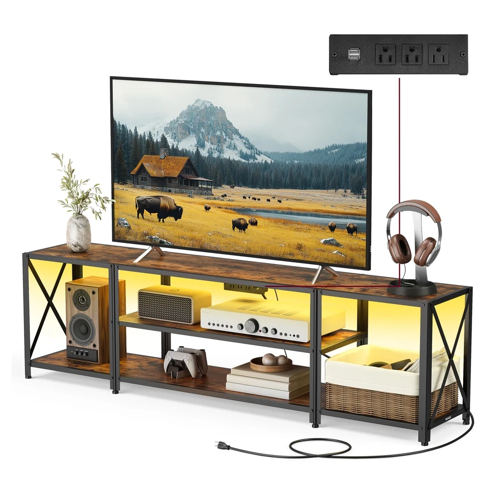 Selected VASAGLE TV Stand with Power Outlets and LED Lights Modern