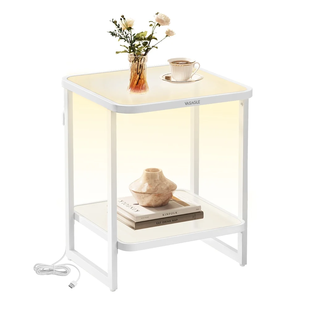 Certified VASAGLE Square Bedside Table with LED Lights Fashionable