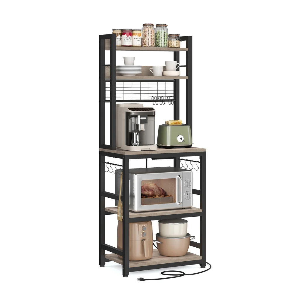 Original Design VASAGLE VASAGLE Hutch Bakers Rack with Power Outlet 14 Hooks Microwave Stand Fine Crafted