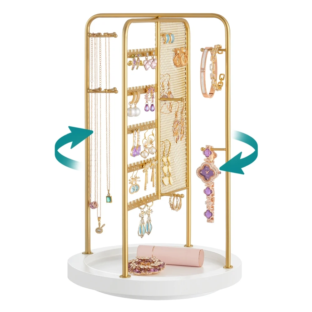 Consistent SONGMICS Rotating Jewellery Stand with a Bottom Tray Champagne High-End