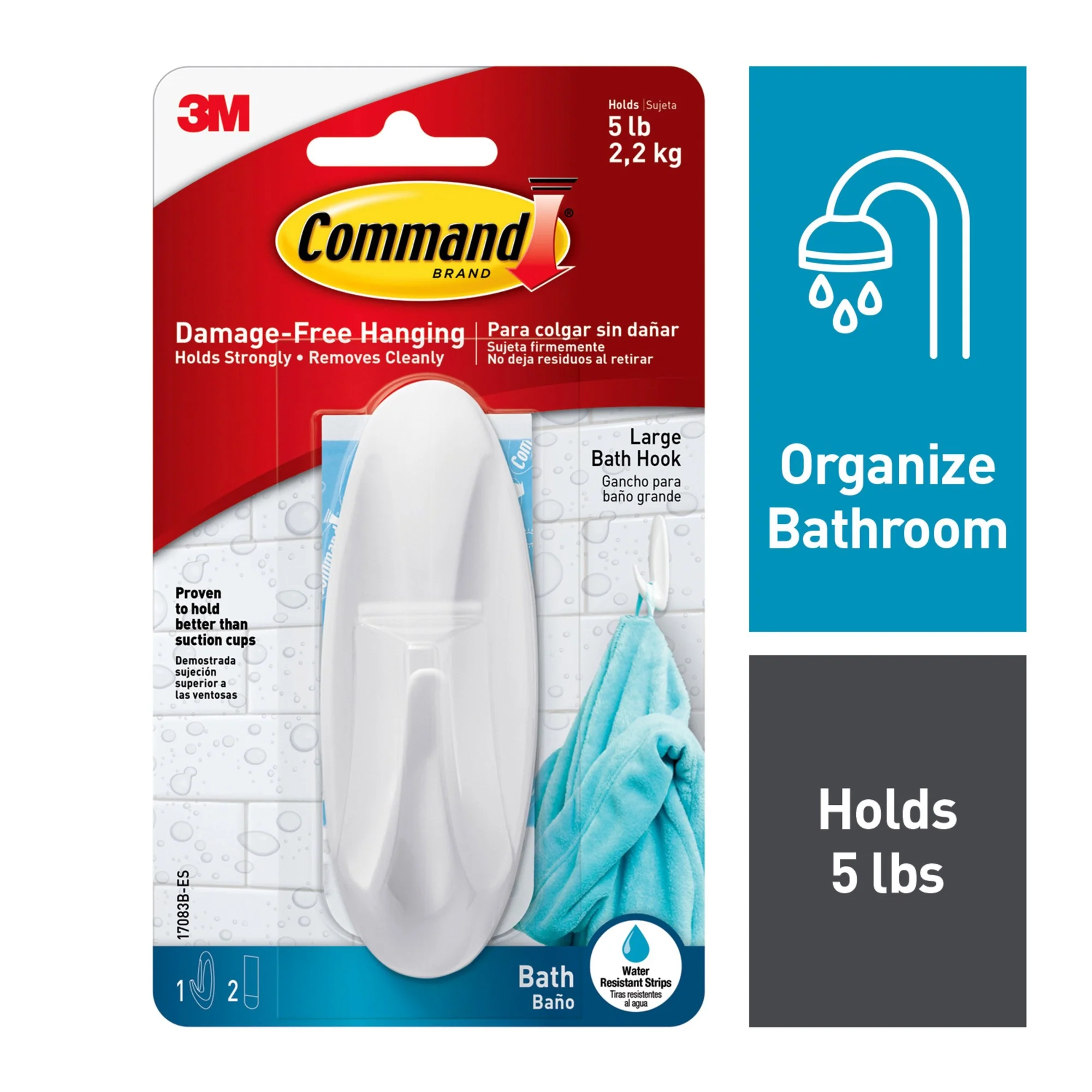 Top-Quality COMMAND LARGE BATH HOOK 5 Secure