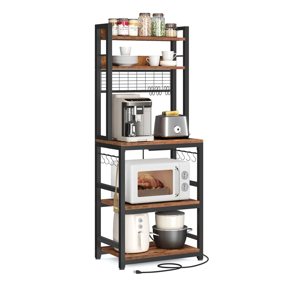 Expertly Made VASAGLE Bakers Rack with Charging Station and Adjustable Shelf Convenient