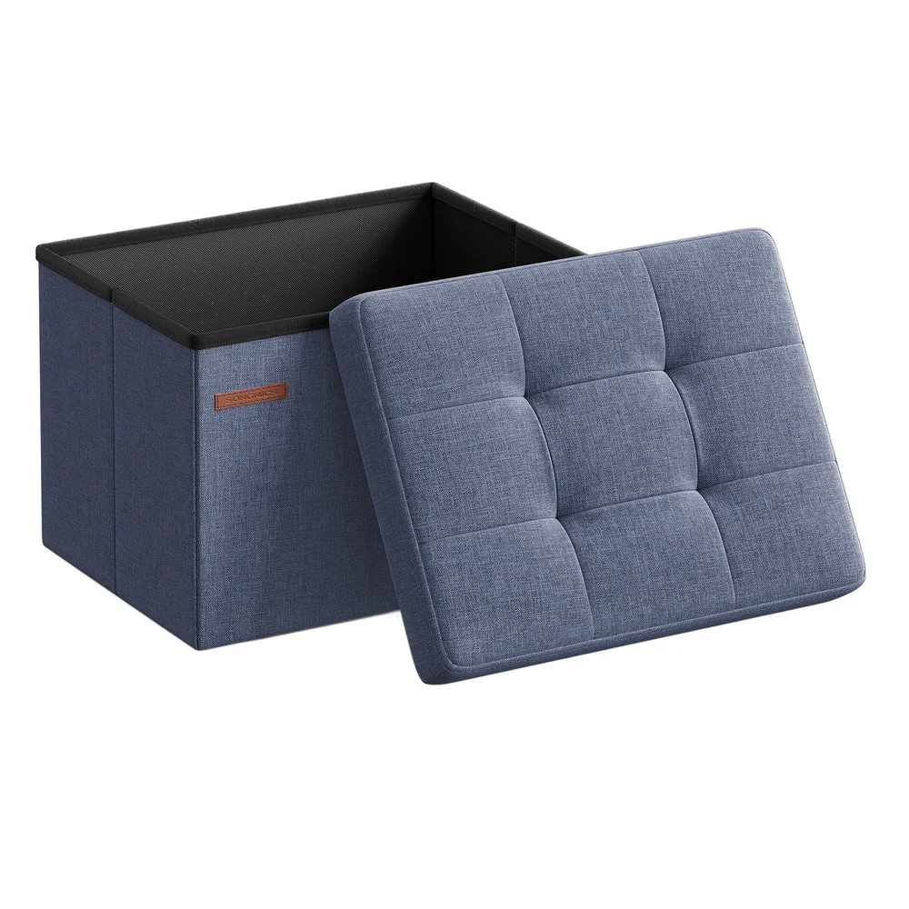Natural SONGMICS MAZIE Collection - Small Folding Storage Ottoman Linen-Look Fabric Carefully Designed