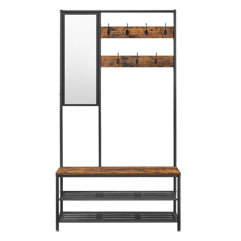 World-Class VASAGLE Coat Rack Shoe Bench with Mirror Safe