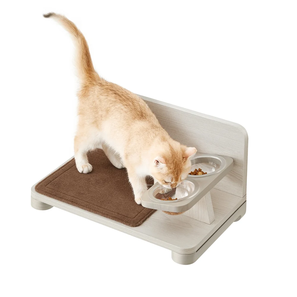 Practical Clickat Wall-Mounted Cat Food Station with d Bowls First-Class