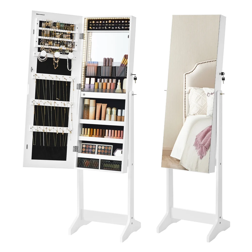 Organic SONGMICS Mirror Jewelry Cabinet with LED Lights Optimized