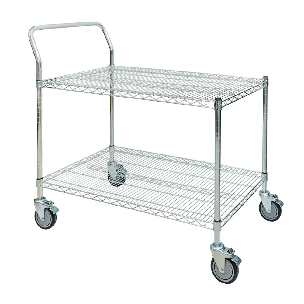 Environmentally Friendly 24 quot d 2-Shelf Chrome Wire Utility Cart with 1 Handle Green