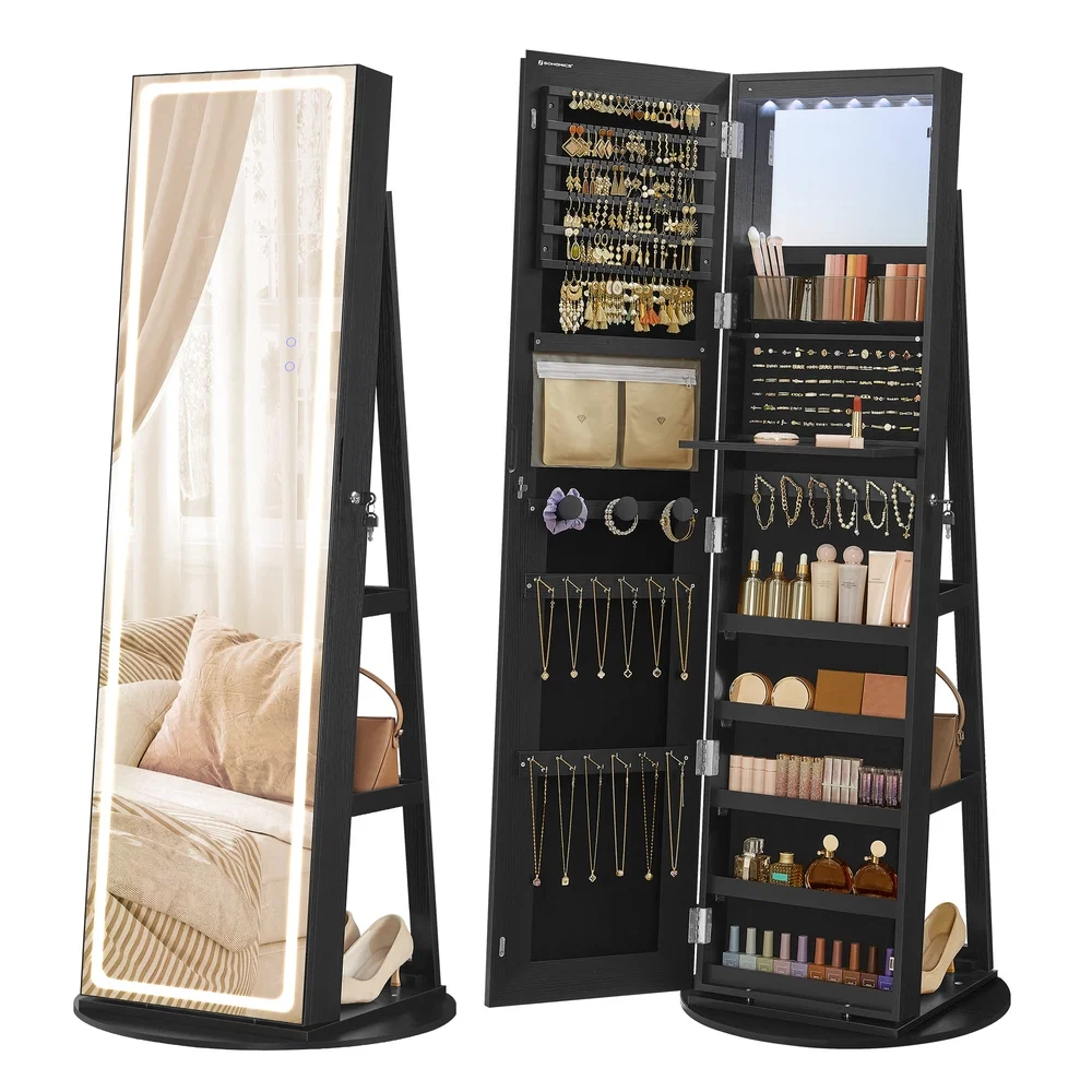 Flexible SONGMICS LED Mirror Jewelry Cabinet Standing Smart