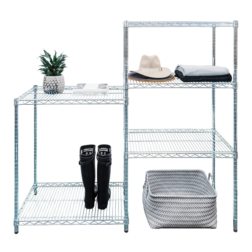 Next-Generation Chrome 5-Tier Staggered Wire Shelving Smooth