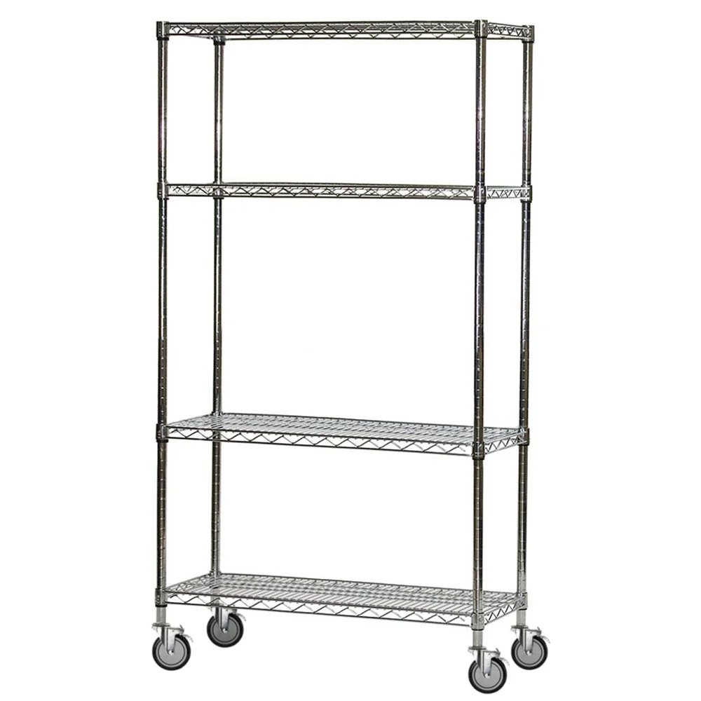 Expertly Made 4-Shelf Chrome Wire Carts - 18 quot d x 42 quot w Quality
