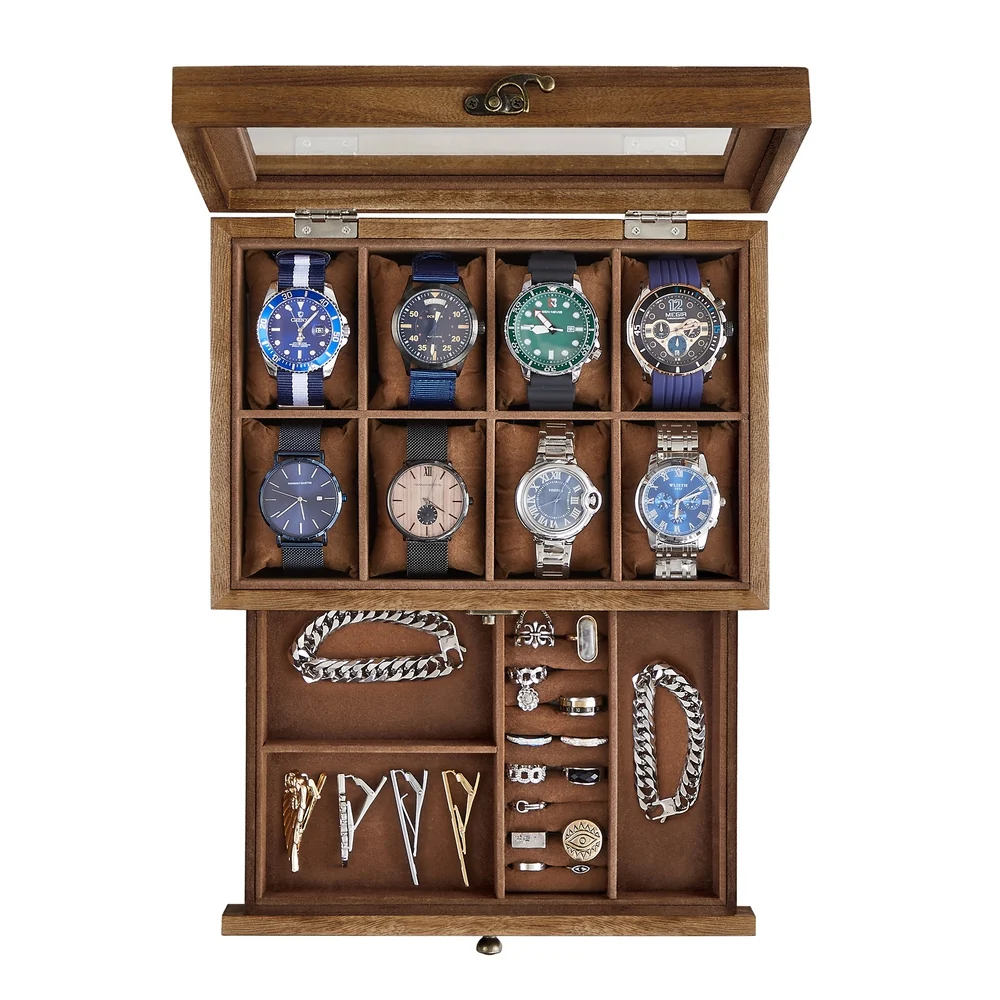 Eco-Friendly SONGMICS 2-Tier Watch Box with Glass Lid Top-Quality