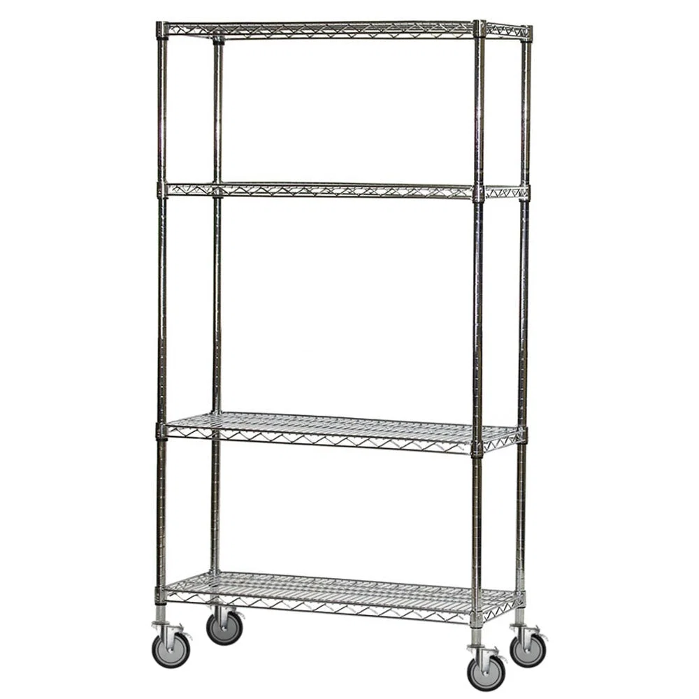 Stylish 4-Shelf Chrome Wire Carts - 18 quot d x 36 quot w Long-Lasting