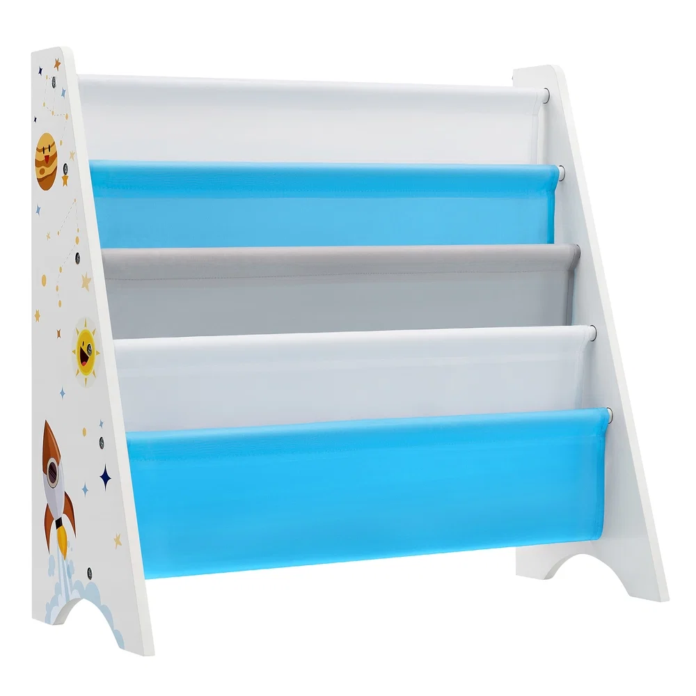 Breathable SONGMICS Kids Book Organizer Blue and Gray High-End