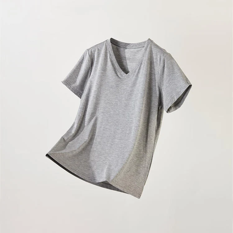 Proven WOMEN MODAL VNECK SHORT GY XL Minimalist