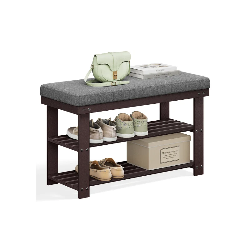 Refined SONGMICS 2-Tier Bamboo Shoe Bench Sophisticated