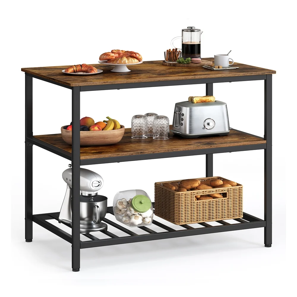 Trendy VASAGLE Industrial Kitchen Island with 3 Shelves Relaxed