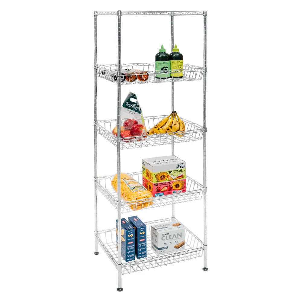 Stylish Standard Duty 14 quot d x 18 quot w x 60 quot h 5-Tier Chrome Wire Basket Shelving Expertly Made