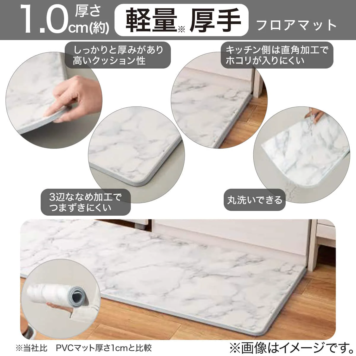 Soft EVA Kitchen Floor Mat 45 x 120cm NA22 Light Grey Flexible