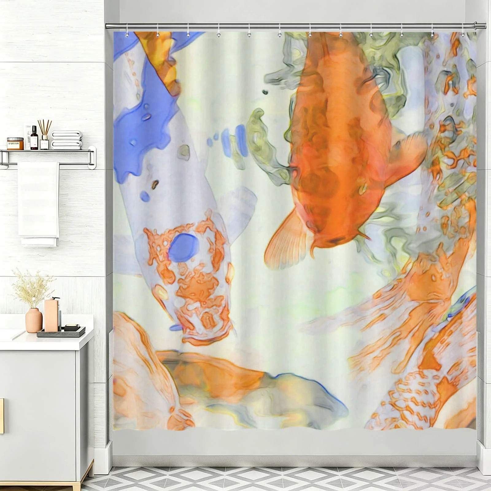 Fashionable ROBERT JAMES SHOWER CURTAIN PASTEL KOI Minimalist