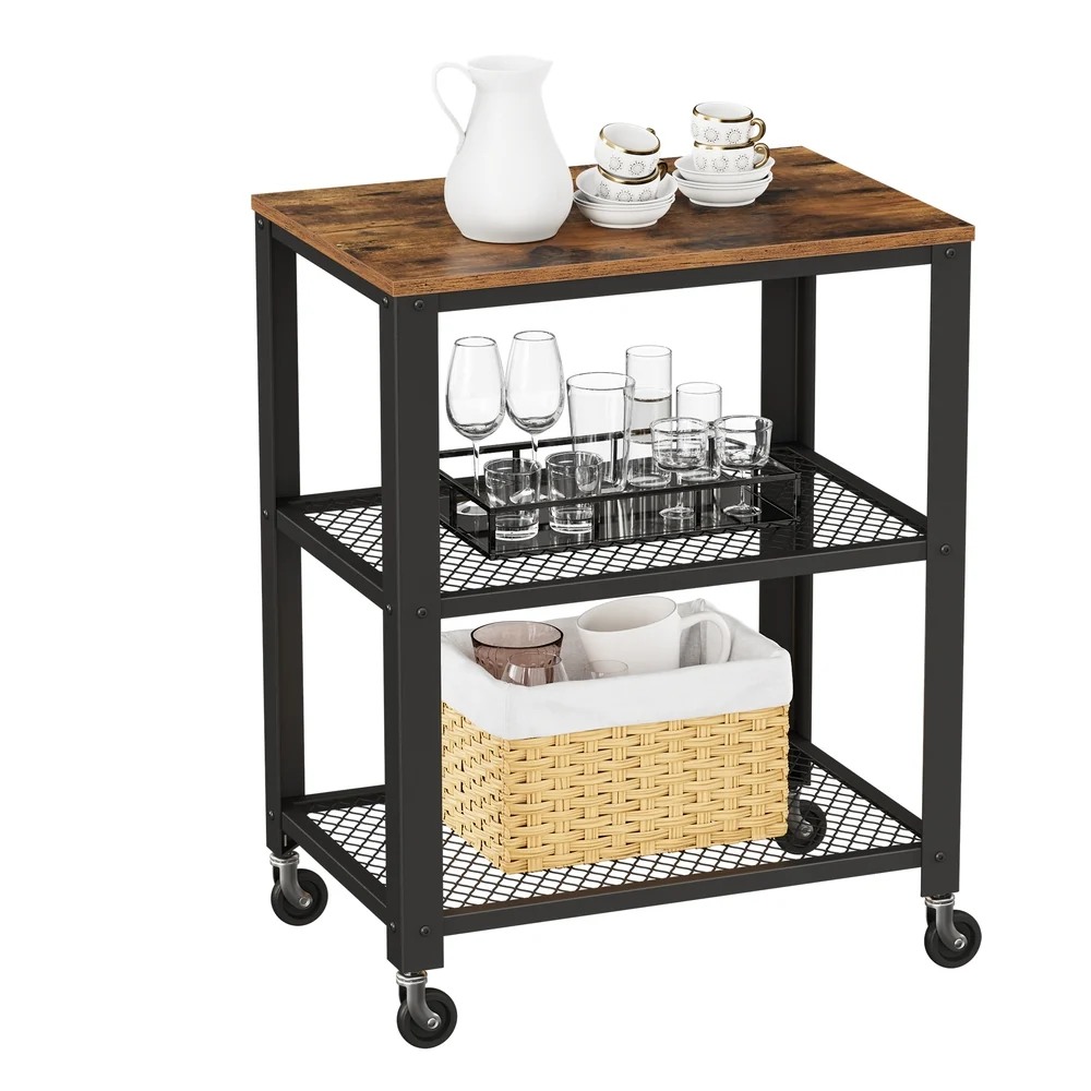 Reusable VASAGLE Rustic Kitchen Serving Cart Crafted